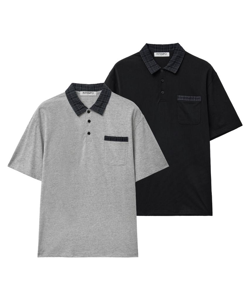 INTEMPOMOOD Noble Check Collar T-Shirt: 2 Colors