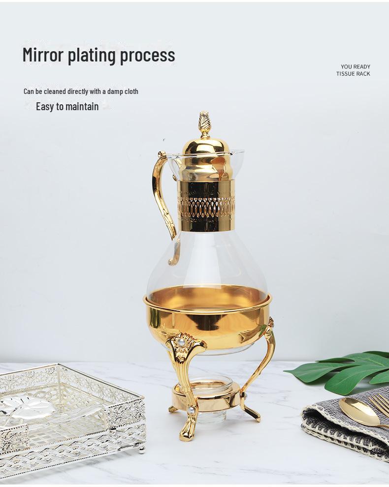 Southeast Asian Retro Metal Coffee Pot Set - 3 Pieces with Mirror Electroplating and Heat-Resistant Glass