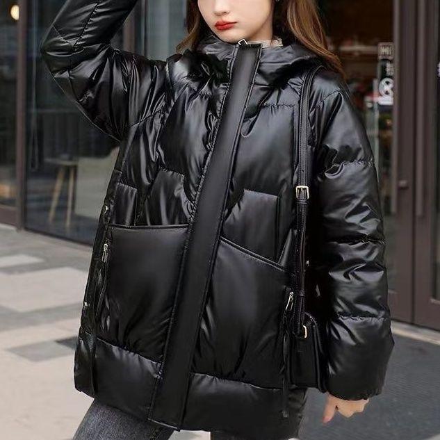 Winter Jacket Women Parkas Glossy Down Cotton Padded Parka Female Solid Color Thick Outwear Hooded Warm Outcoat