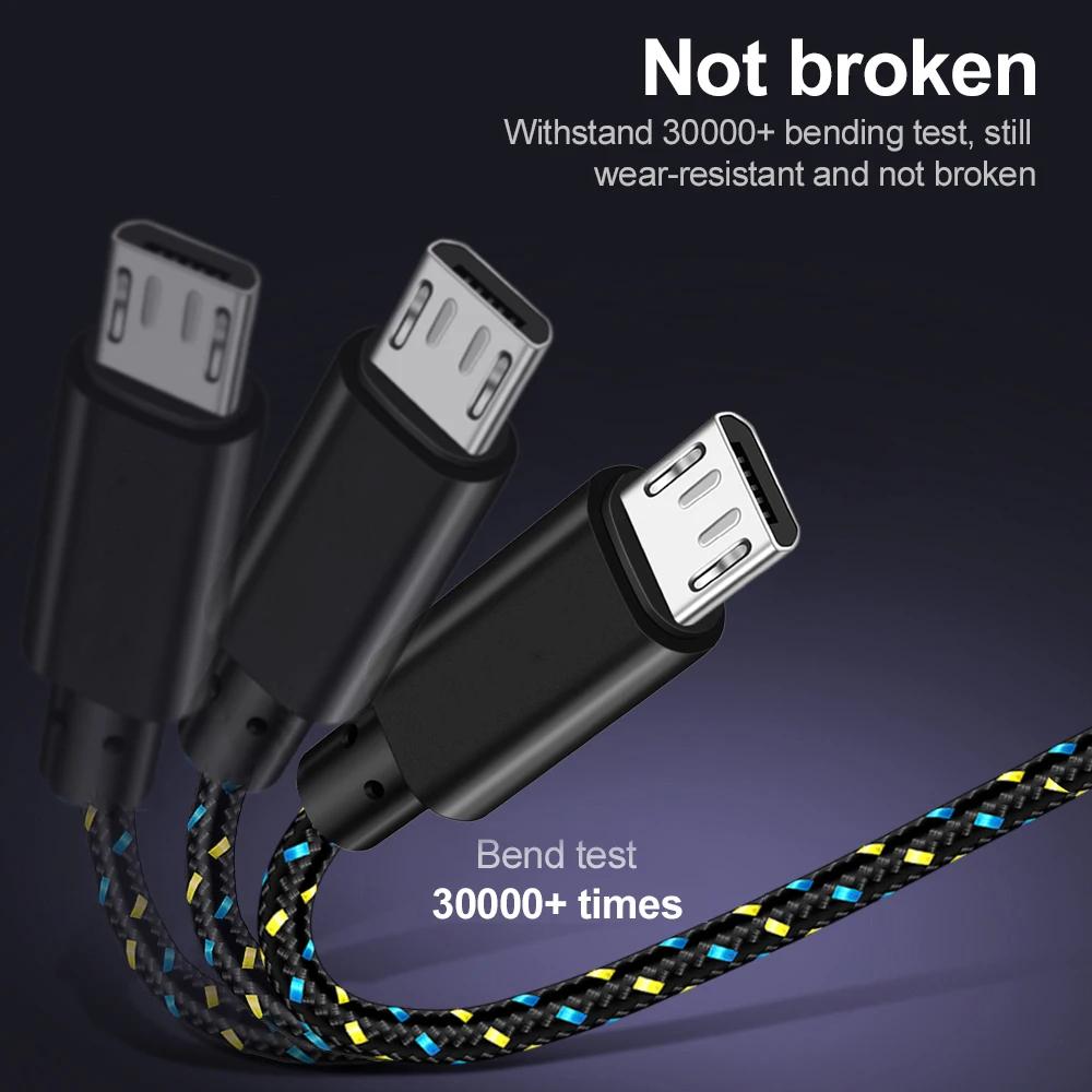 5V 2.4A Micro USB 1m 2m 3m Fast Charging Cable For Samsung  Xiaomi Android Mobile Phone USB Charger Cord Cable