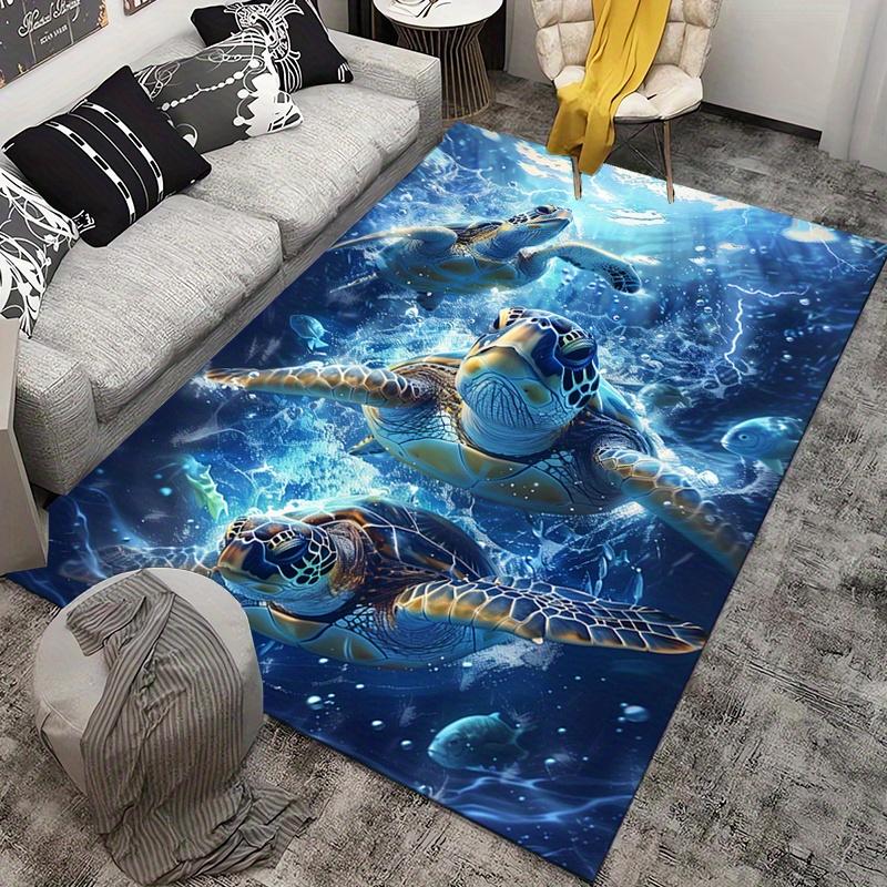 

3D Sea Turtle Area Rug, Crystal Velvet Polyester, Non-Slip, Decorative Floor Mat for Bedroom, Living Room, Playroom, Ind 60x90cm