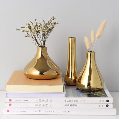 Décoration de Bureau Maison Nordique Luxe Léger Vase Plaqué Or Vase Fleurs Séchées Vase Fleurs Céramique Mini Vase Moderne vazen