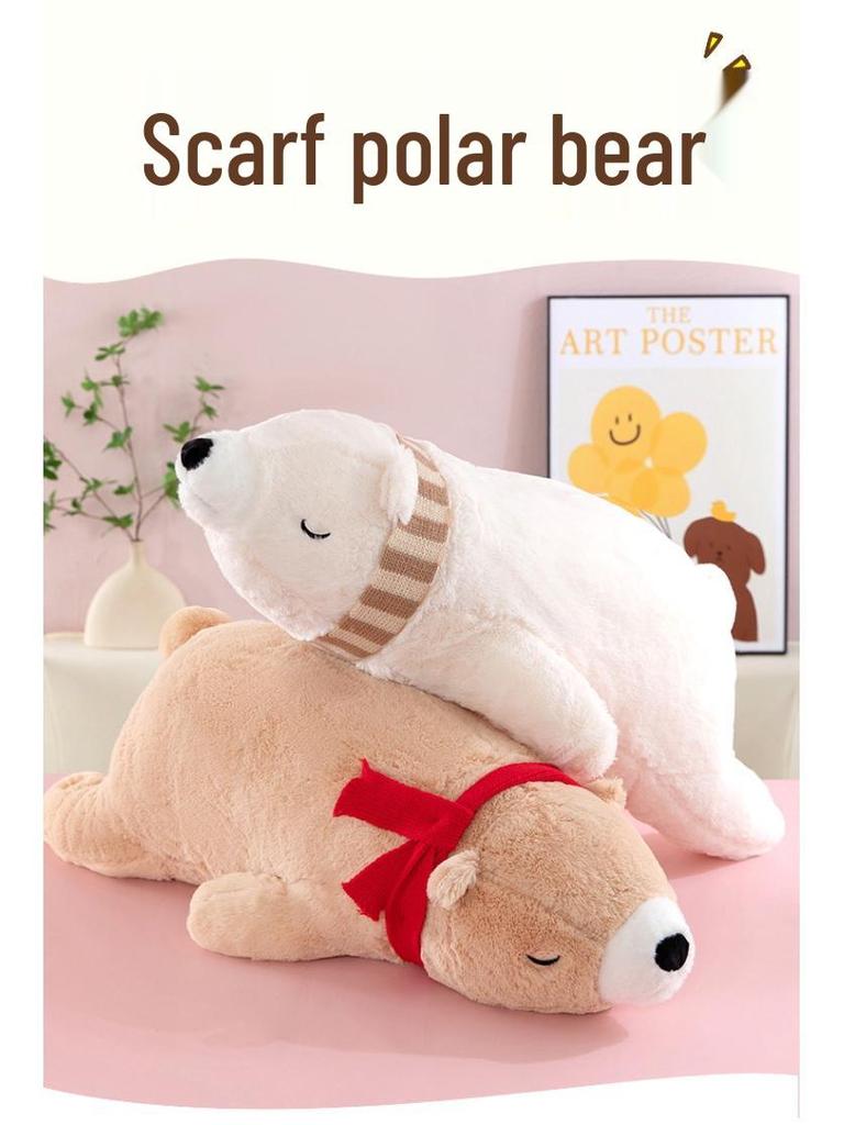 Cross-border Polar Bear Plush Doll Pillow - Cute Cartoon Long Lying Bear Toy