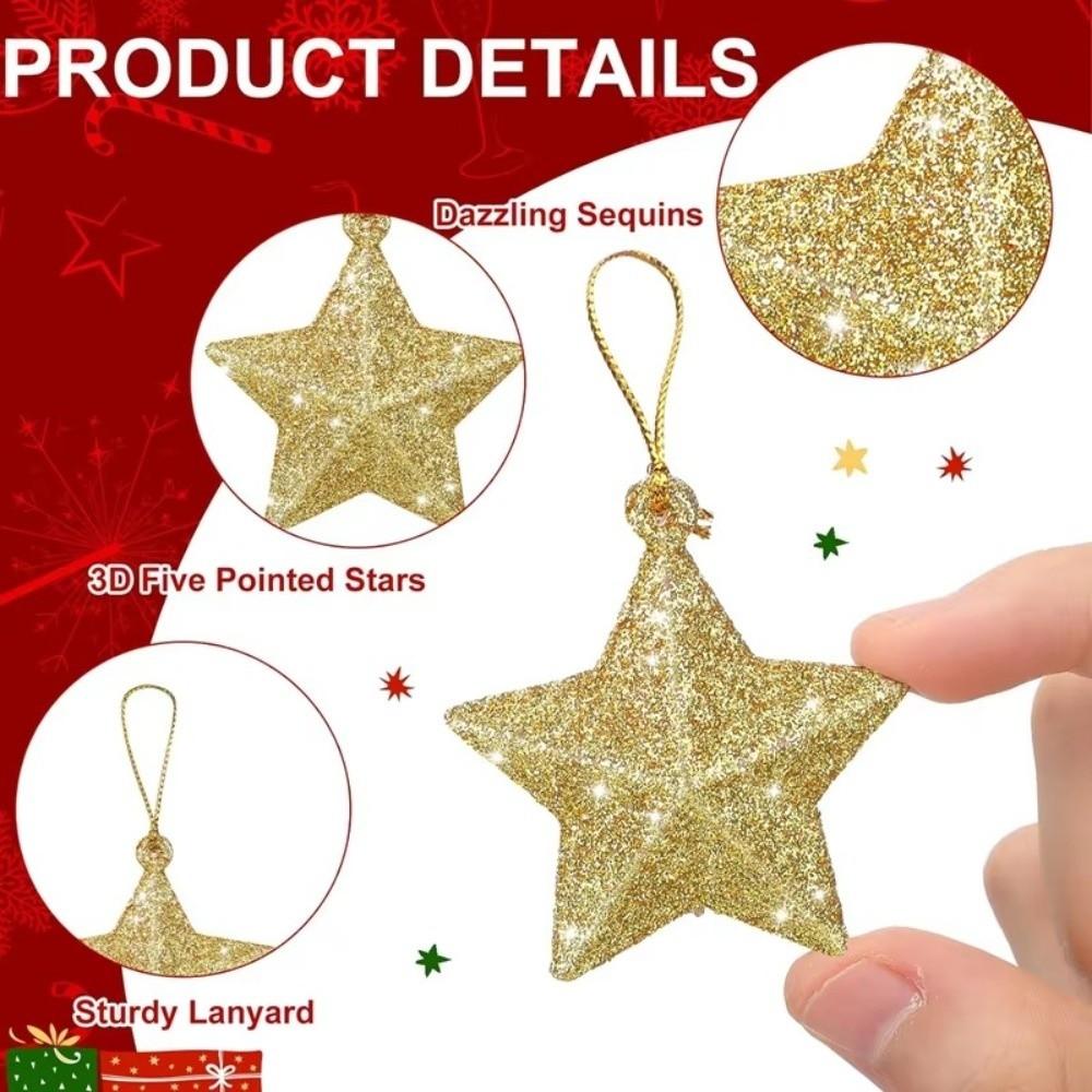 6Pcs DIY Christmas Tree Hanging Pendant Gold Glitter Xmas Tree Decoration Home Navidad Decor