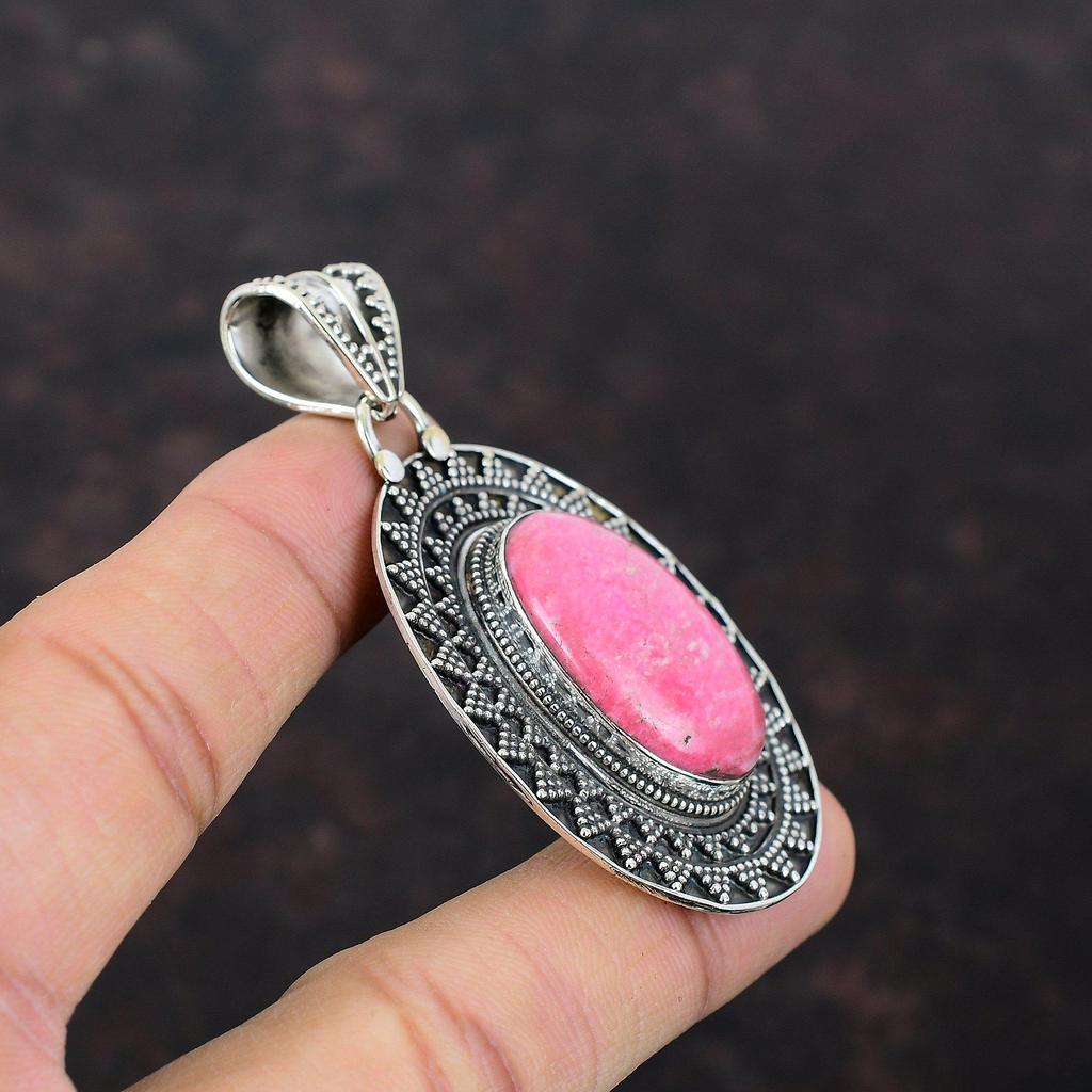 Thulit-Anhänger, Original-Edelstein, Modeschmuck, 925er-Sterlingsilber-Anhänger, handgefertigter Vintage-Anhänger, Muttertagsgeschenk, Geburtsstein-Schmuck