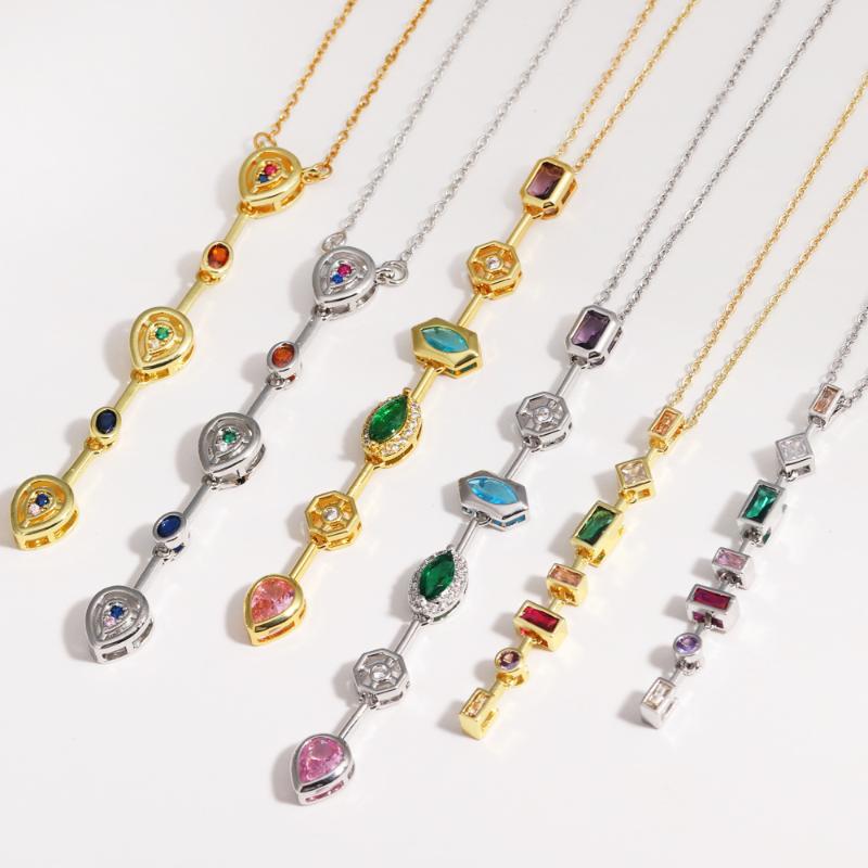 Light Luxury Y-Shaped Long Tassel Necklace For Women Fashion Colorful Zircon Pendant Clavicle Chain Jewelry Party Accessories