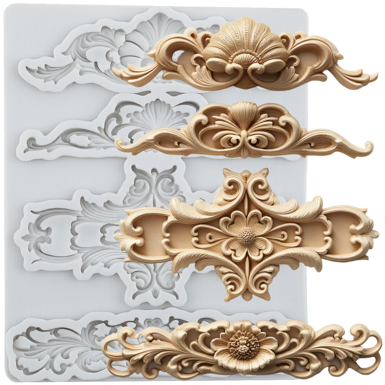 

Силиконовые формы с барочным бордюром, рельефные формы для цветов, форма для мастики, инструменты для украшения торта, топпер для кексов, форма для конфет, шоколада, гампасты серый