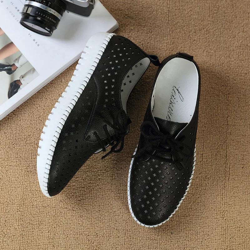2025 Summer Sneaker Women Platform Shoes Female Genuine Leather Walking Flat Sandals for Women Breathable Comfort Vacation Shoes