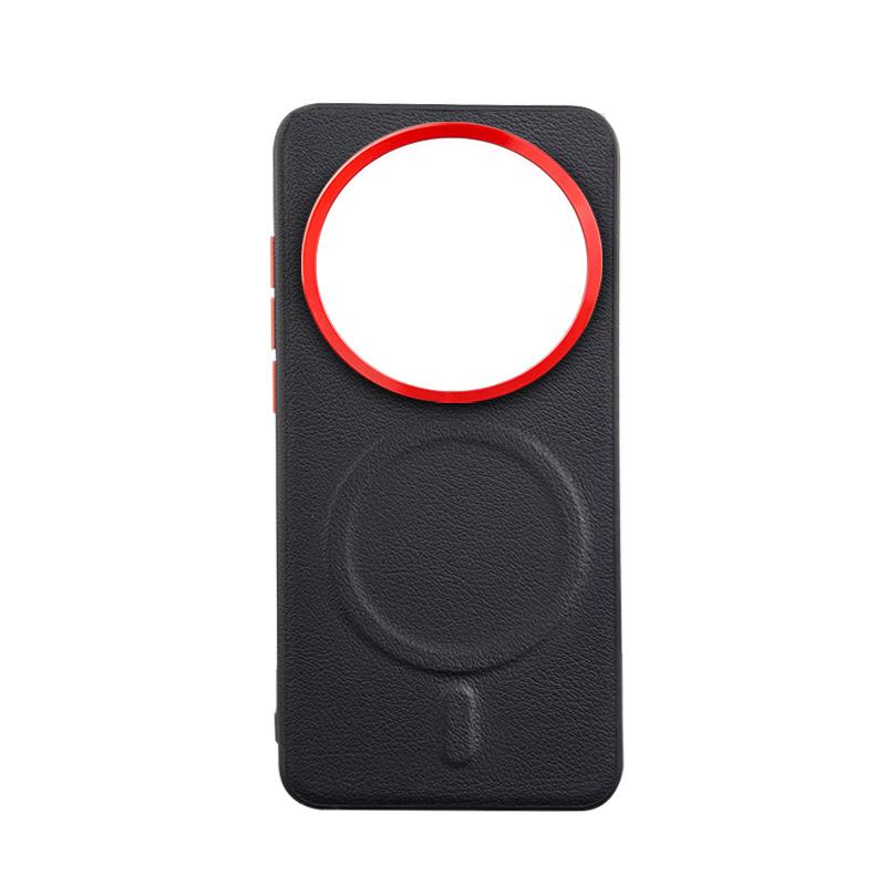 Para Xiaomi 15 Ultra Funda de Teléfono Magnética de Succión de Color Sólido, Mi 14 13Ultra Agujero Grande Anillo Metálico para Lente Cubierta Dura de Cuero de Negocios