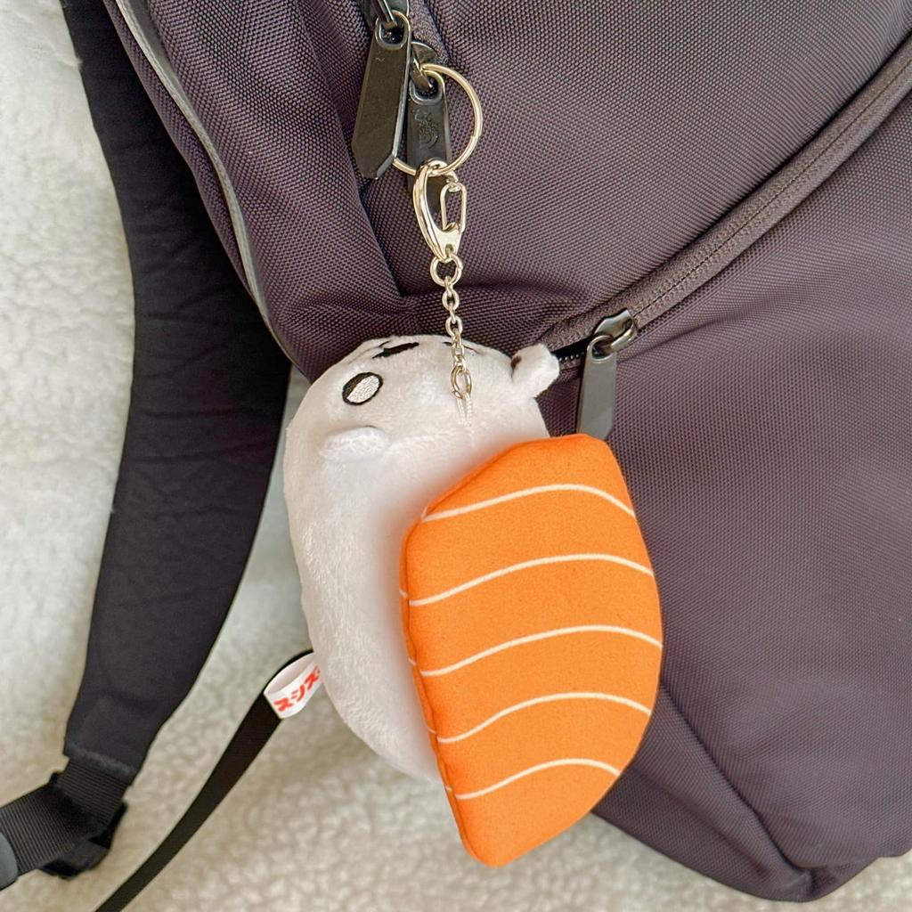 Sushi Zoo - Sushizoo Polar Bear Sushirokuma Plush Mascot Keychain, Sushi & Animal Mix, Sleepy Face, Detachable Salmon Topping, Fluffy, Palm-Sized
