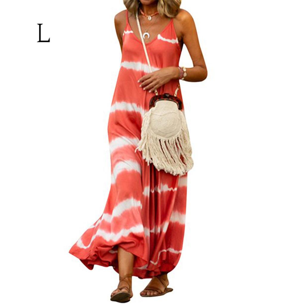Women Tie Dyed Striped Printed V Neck Sleeveless Maxi Dress