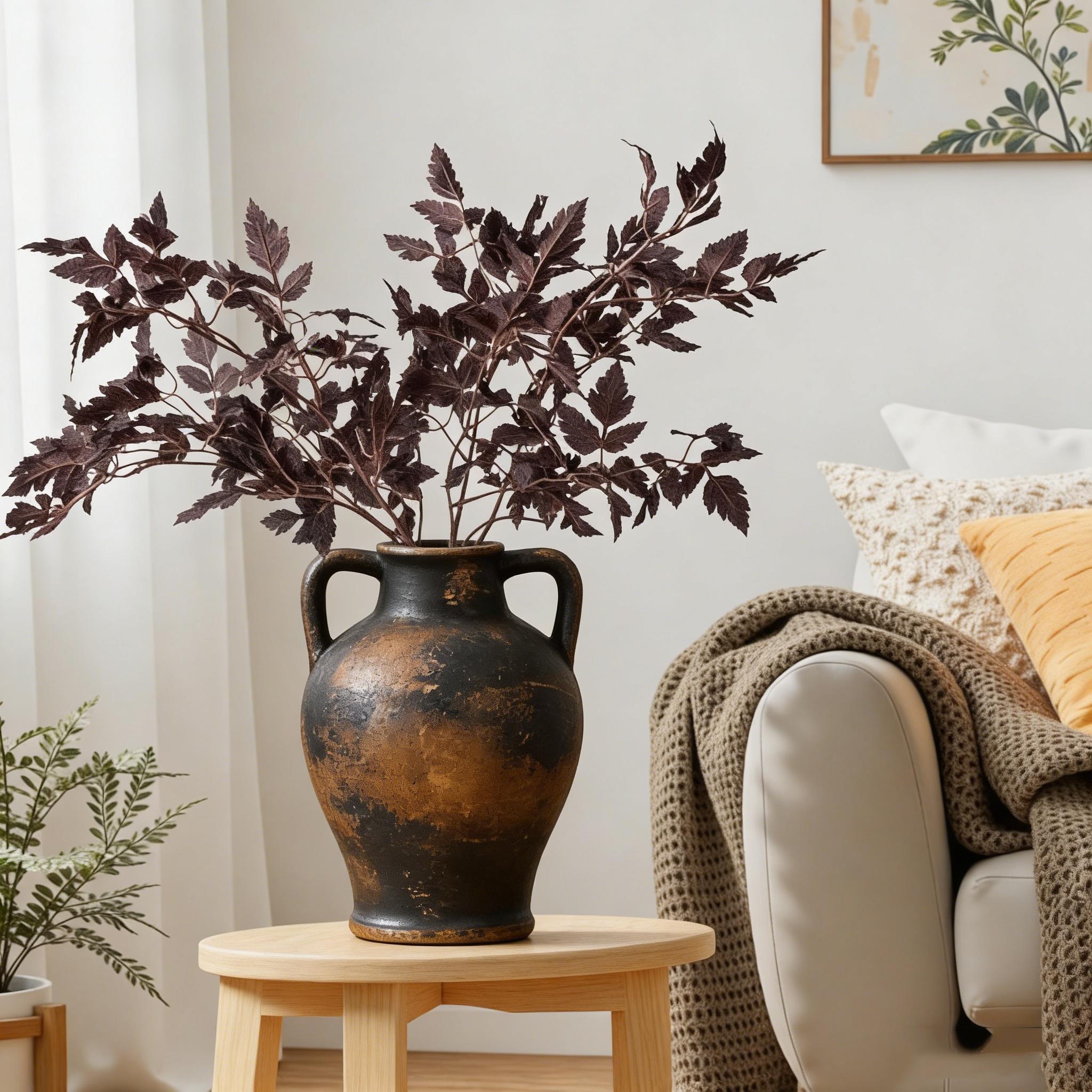

Artificial Autumn Leaf Branches Set of 4 with Ceramic Vase Realistic Silk Fake Plants Decorative Faux Greenery Arrangement for Home Office One Size чёрный