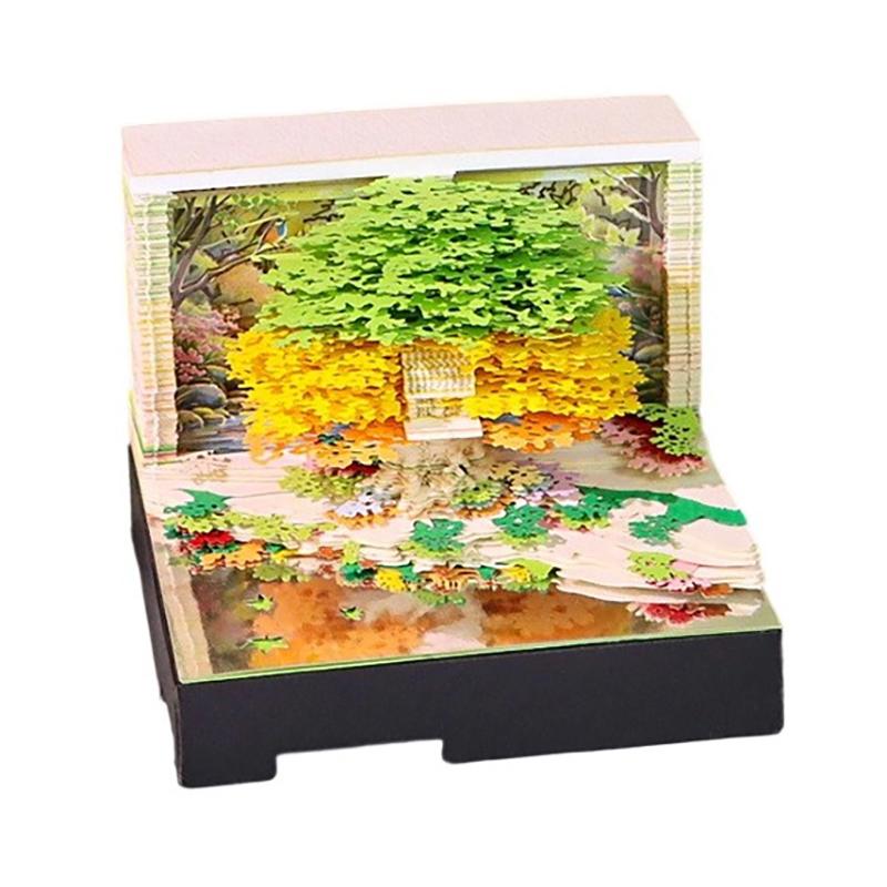 Music Time Piece Calendar 2026 Desk Calendar With Led Light 3D Tear-Away Calendar Paper Carving Art Memo Pad Notepad Christmas