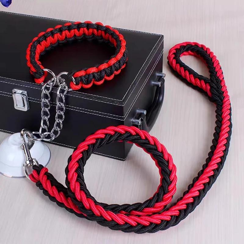 130cm Super Strong Coarse Nylon Dog Leash Army Green Canvas Double Row Adjustable Dogs Collars For Medium Large Dogs Leashes Set