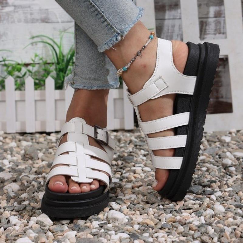Women Sandals Thick Bottom Flat Roman Strap Beach Shoes for Women Summer 2025 Roman Style Sandals Platform Casual Flats Shoes