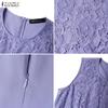 ZANZEA Women Round Neck Summer Casual Sleeveless Patchwork Lace Dress