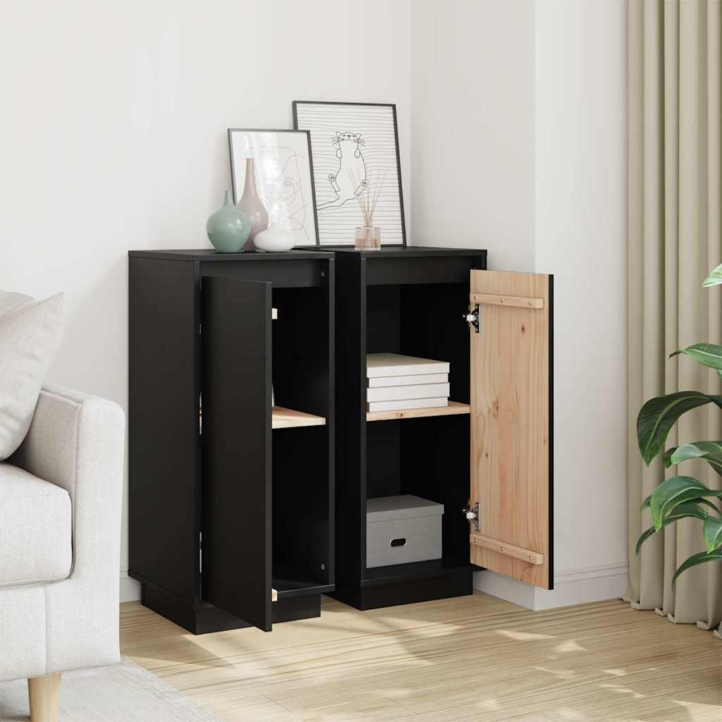 vidaXL Sideboards 2 Stk. Schwarz 31,5x34x75 Cm Massivholz Kiefer