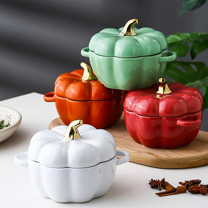 Pumpkin Ceramic Bowl with Lid 15oz Pumpkin Soup Bowl with Handle Pumpkin Decor Storage Jar for Home Thanksgiving Halloween Party