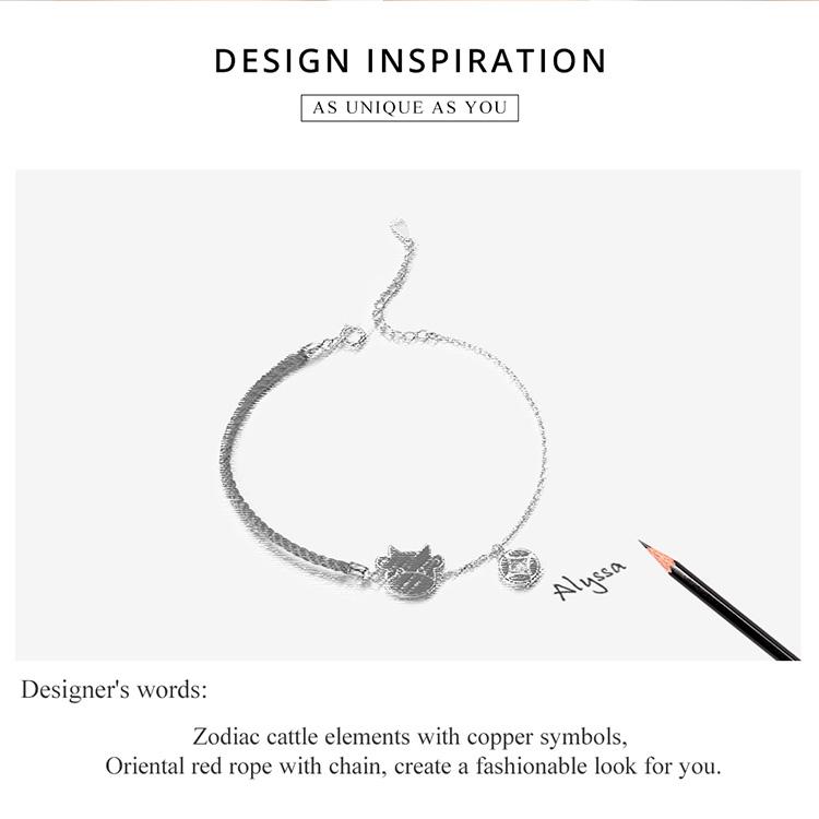 Bisaer Pulseira de bezerro da sorte 925 prata esterlina corda vermelha e corrente de cor dourada pulseiras de moda feminina joias presente