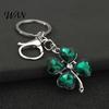 Blue Rhinestone Keychain Pendant Sparkling Rhinestones Four-Leaf Clover Design Key Chain with Electroplated Lobster Clasp Easy to Hang Holder Backpack