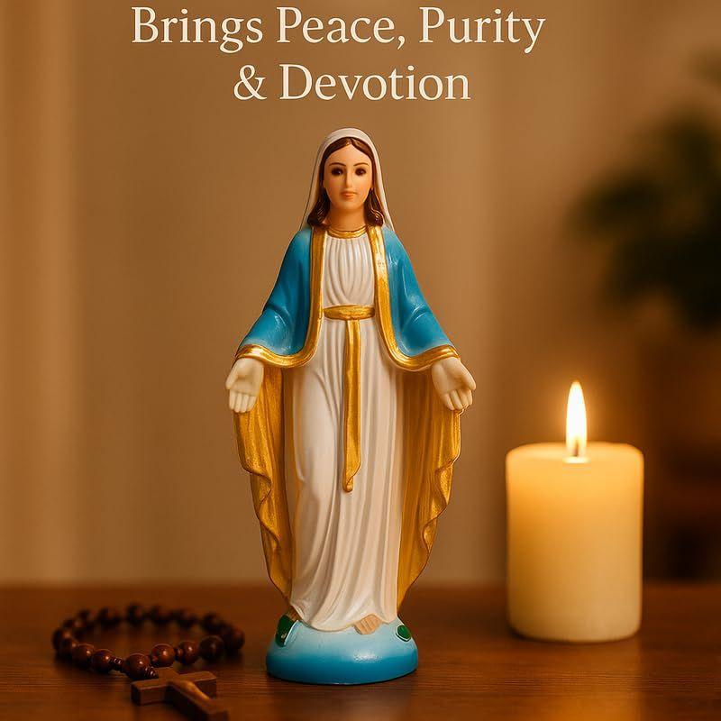 Immaculate Mary Figurine | Christmas Prayer Statue, Marble-Look Decorative Showpiece