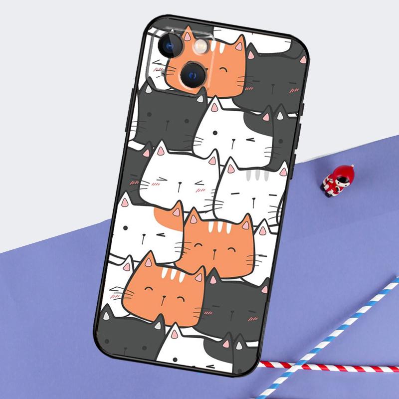 Cute Cat Pattern Kitten Phone Case For iPhone 16 Pro Max 11 12 13 14 15 Pro Max Mini XR 16 15 Plus 16e Cover Shell
