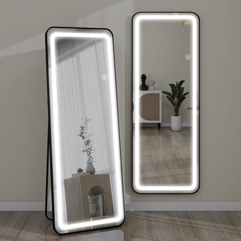 LED Wall-Mounted Full-Length Dressing Mirror with Touch Sensor for Bedroom