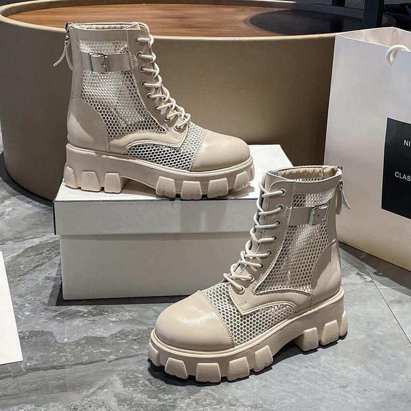 Fashion Aphixta 6cm Thick Sole Summer Breathable Platform Boots Women Buckle Big Size 43 Lace-up Waterproof Height Increasing Boots