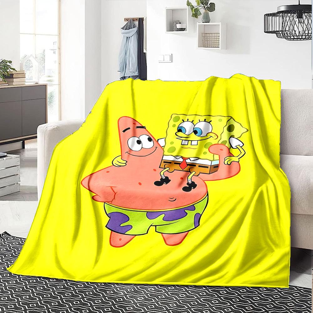 1pc Spongebob Squarepants Adventure Flannel Blanket,Ultra Soft Warm Plush Throw for Home Bedroom Bed Sofa Cover Camping Picnic Gift Y7243