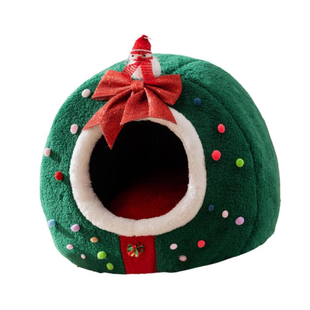 Plush Christmas Cat House Cozy Cave Bed Enclosed Tent for Indoor Cats Pet Gift Bedding for Winter Holidays