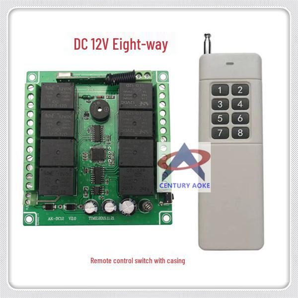 12V 8-Way Wireless Remote Control Switch for Motor/Light with Learning Code, Jog/Self-Lock Wireless Remote Switch