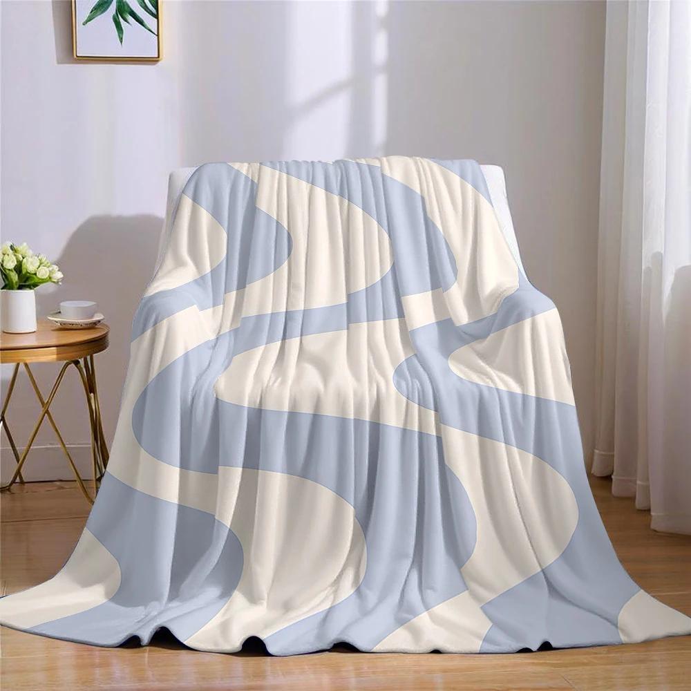 Pale Blue Curved Wave Flannel Blanket Warm Soft Halloween Christmas Couch Warm Cozy Decorative Decor Gift for All Season