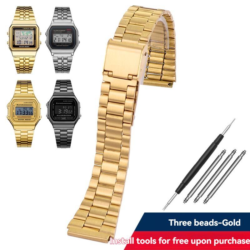 для Casio ретро маленький квадратный A159W-N1 A158WA A168 f91w AE1200 1300 металлический нержавеющая сталь маленький золотой часы с 18мм 18mm
