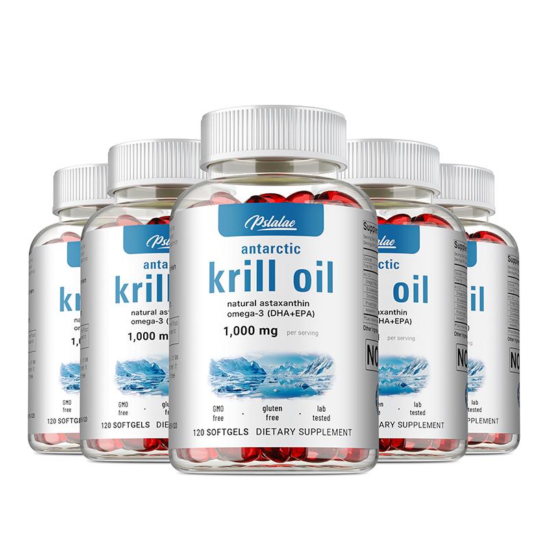 Antarctic Krill Oil Soft Capsules, 1000mg, Containing Omega-3, EPA, DHA, Phospholipids, and Astaxanthin; Suitable for Both Men and Women.