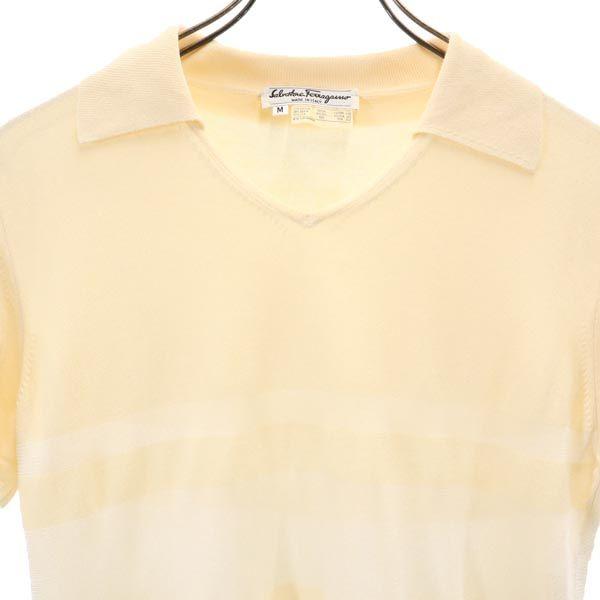 Salvatore Ferragamo Silk Blend Border Pattern Short Sleeve Knit M Sweater Women Used