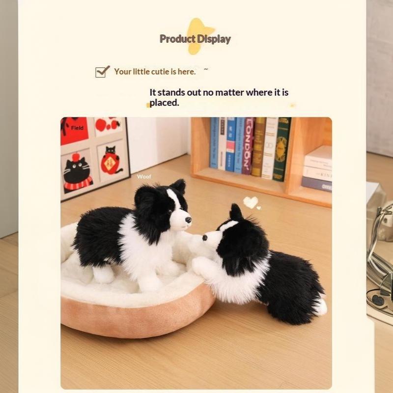 Realistic Border Collie Stuffed Plush Toy Soft Lifelike Dog Doll for Pet Play Companion Kids Christmas Gift