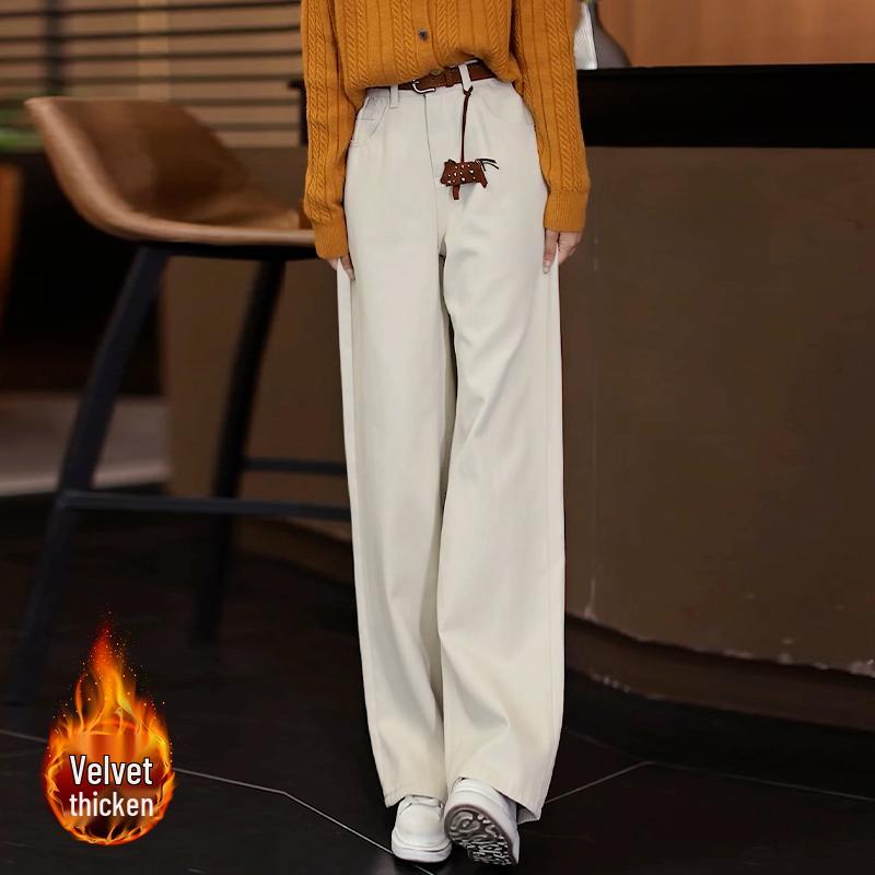 

Off-White Winter 2026 Women s High-Waisted Slimming Straight-Leg Jeans with Plus Velvet Lining 3XL (135-145 jin)