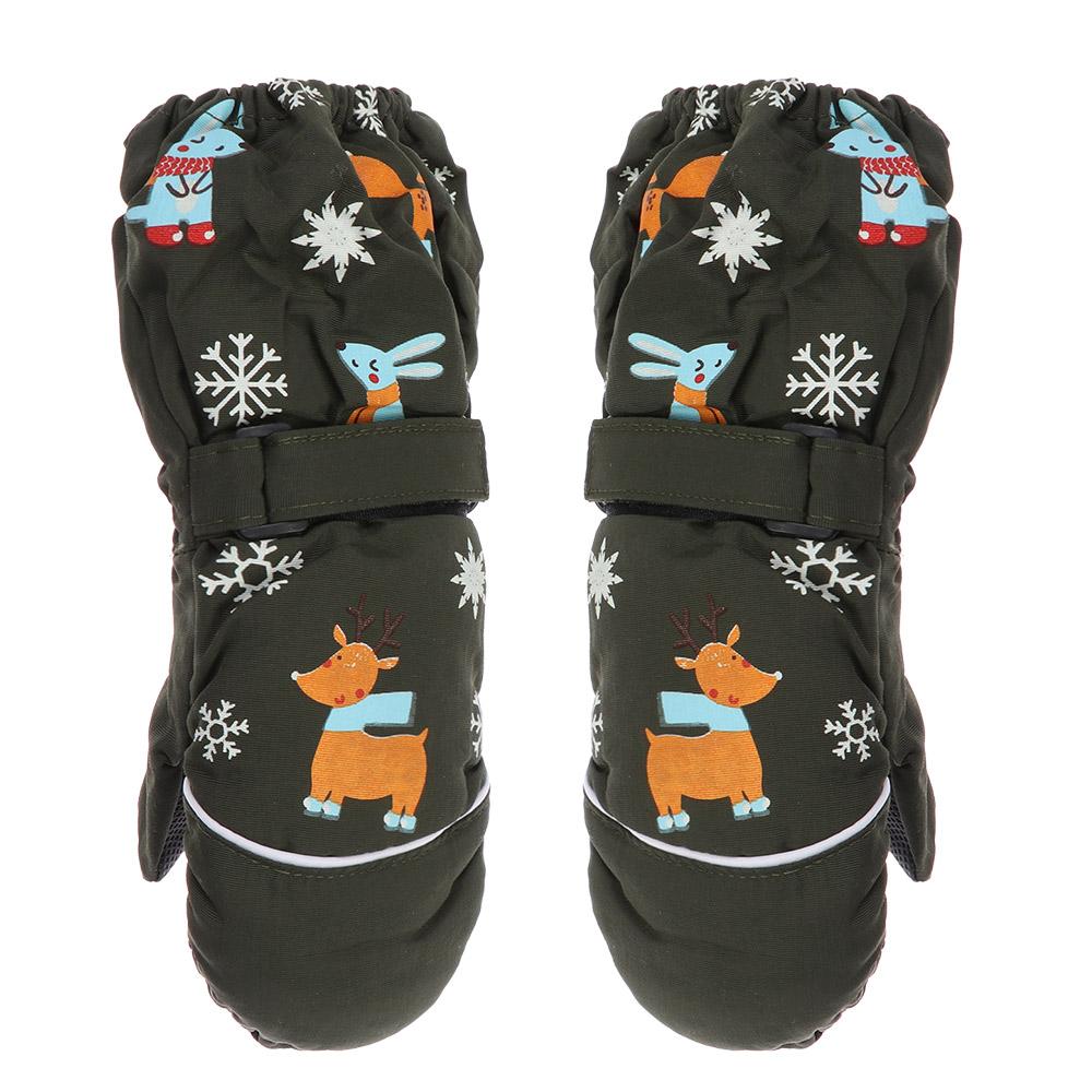 

2-6 Years Old Fashion Non-slip Waterproof Deer Rabbit Thick Warm Windproof Children Ski Gloves Long-sleeved Mittens армия зеленый
