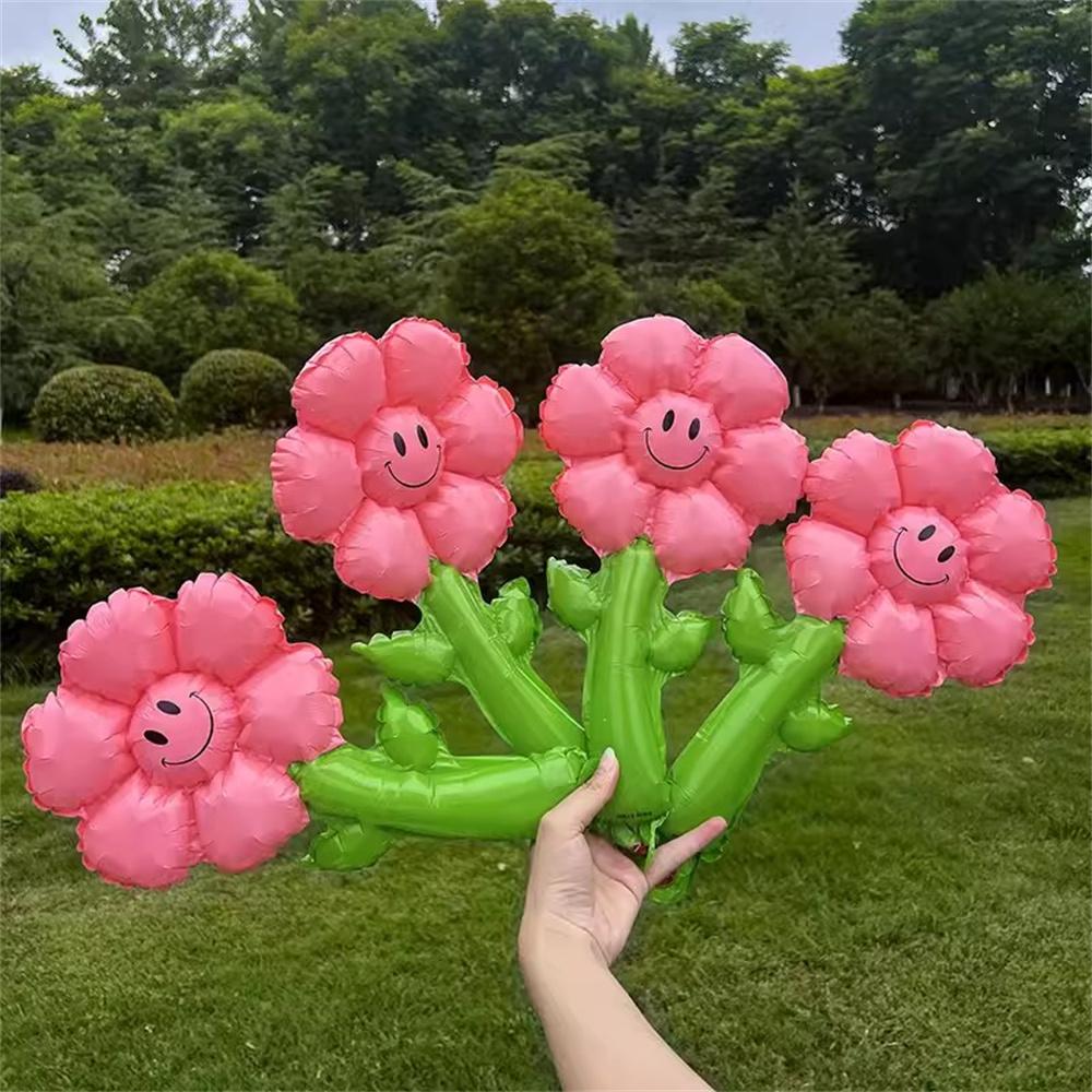 

5 шт. макарон зеленые листья ромашки цветок фольга ручные воздушные шары подсолнух воздушный шар детская игрушка свадьба день рождения украшения для вечеринки Free mini pump розовый