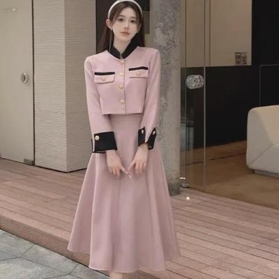 "French Chic Women's Two-Piece Autumn/Winter Suit: Short Jacket & Skirt."