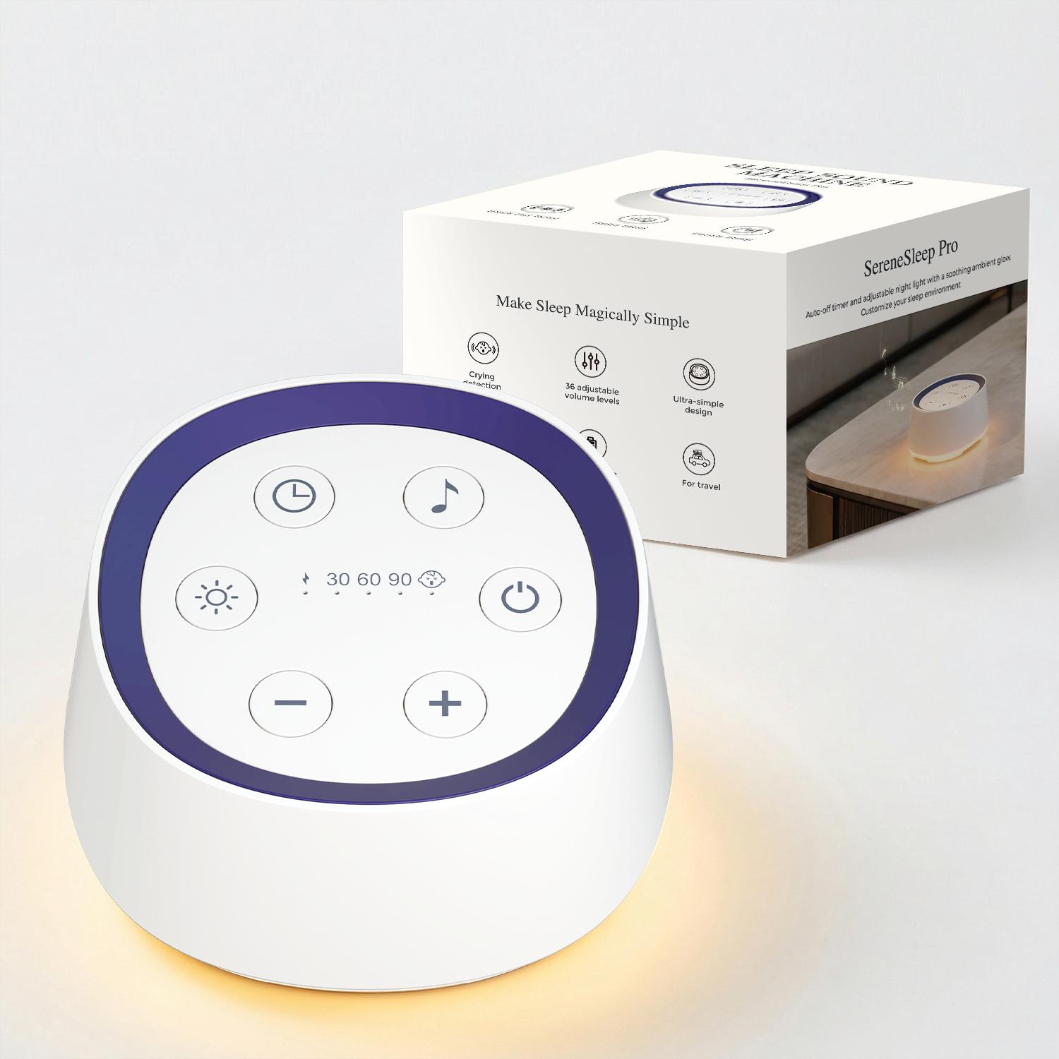 White Noise Machine 30 Soothing Sounds Night Light Timer Rechargeable for Sleep Focus белый