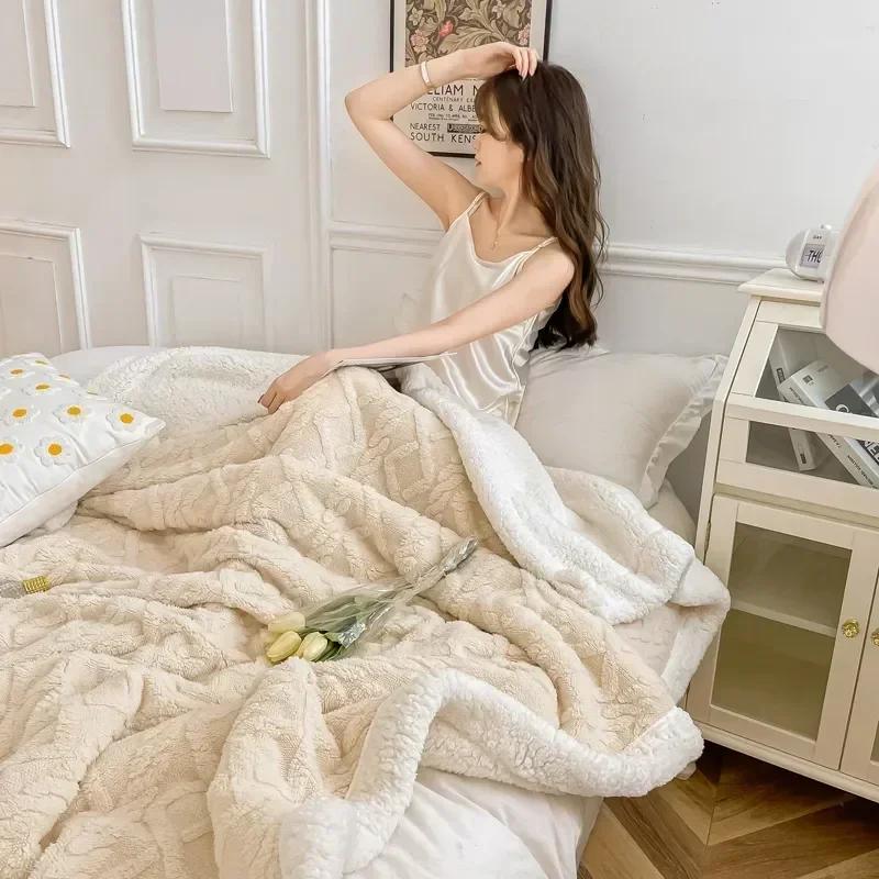 Plaid-Bettdecke für Kinder und Erwachsene, warme Winterdecken und Überwürfe, dicke Woll-Fleece-Überwurf, Sofa-Bettdecke, Bettdecke, weiche Tagesdecke