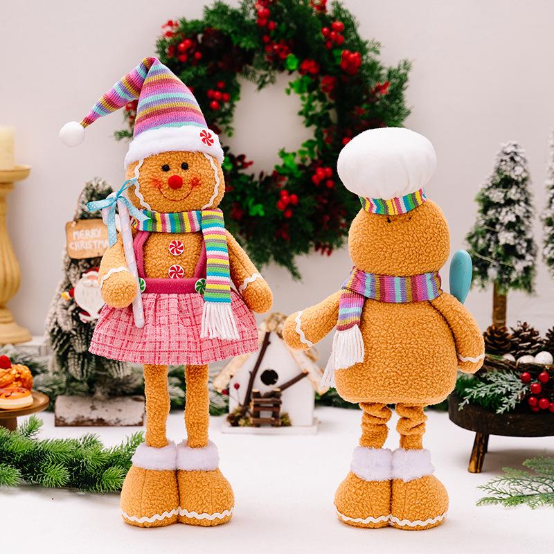 Christmas Cartoon Figurine Extendable Gingerbread Man Chef Gnome Christmas Window Display Festival Desktop Decoration Supplies