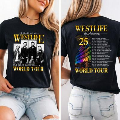 Maglietta Tour Westlife, 25 Anni di Successi, Doppia Faccia, Maglietta Tour Concerti Europei