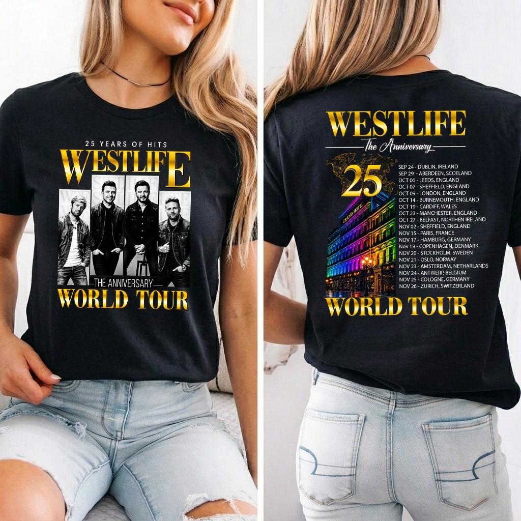 Westlife Tour Shirt, 25 Years Of Hits Double Sided European Concert Tour Tee