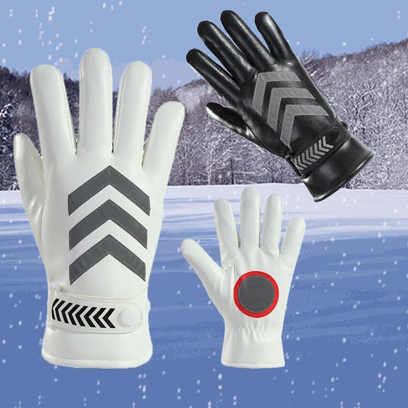 Warm gloves men's autumn and winter fleece reflective strip gloves patrol fleece thickened duty command pu gloves