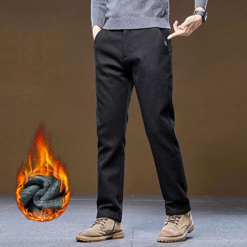 Winter Fleece Thick Casual Pants Men's Business Slim Fit Versatile Classic Trousers Medium Elasticity Formal Wear Wash Pants