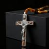 Vintage Klasický Kříž Ježíše Pendant ve tvaru Y Dřevěná Růženec Tkaný Provázek Dlouhý Náhrdelník pro Muže Trendy Náboženské Šperky Amulet