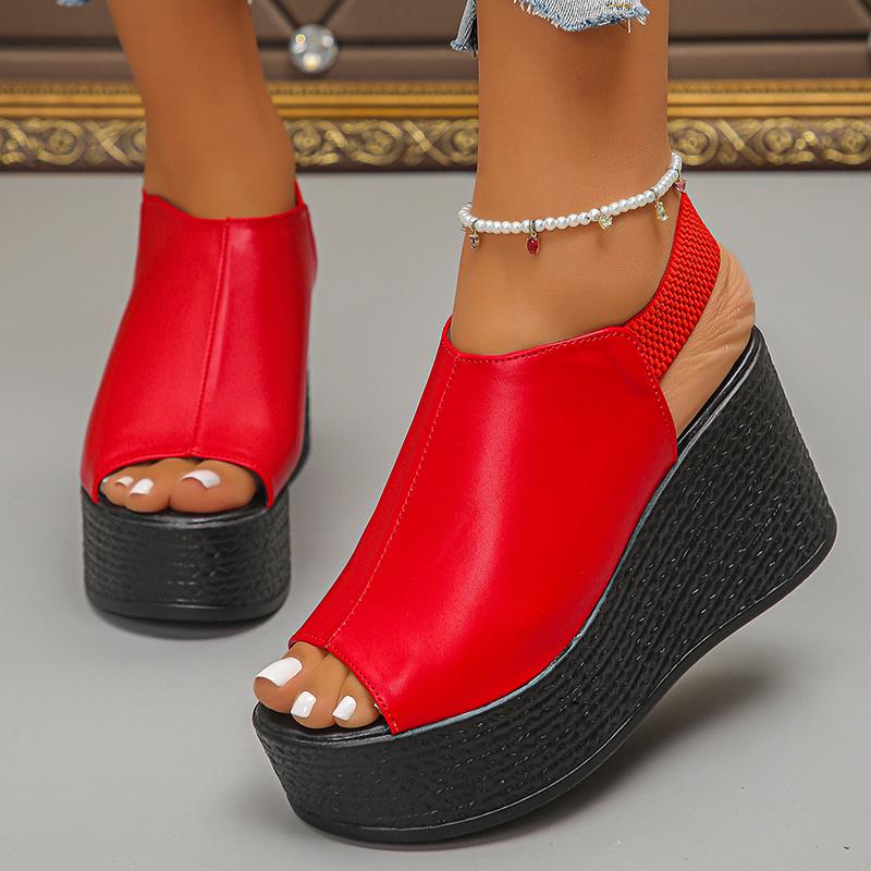Fashion Summer Peep Toe Chunky Platform Sandals Women Back Strap Wedges High Heels Sandles Woman Thick Bottom Pu Leather Sandalias 35-43