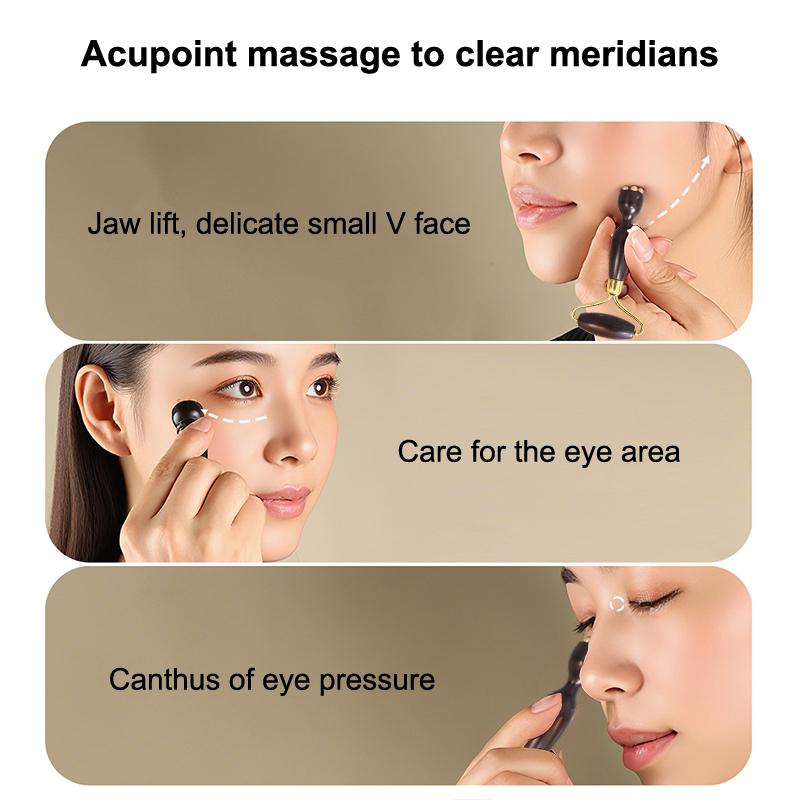 Purple Sandalwood Roller Massager Lotus Seedpod Beauty Professional Brass Facial Gua Sha Tool Eye Relaxation Spot Meridians